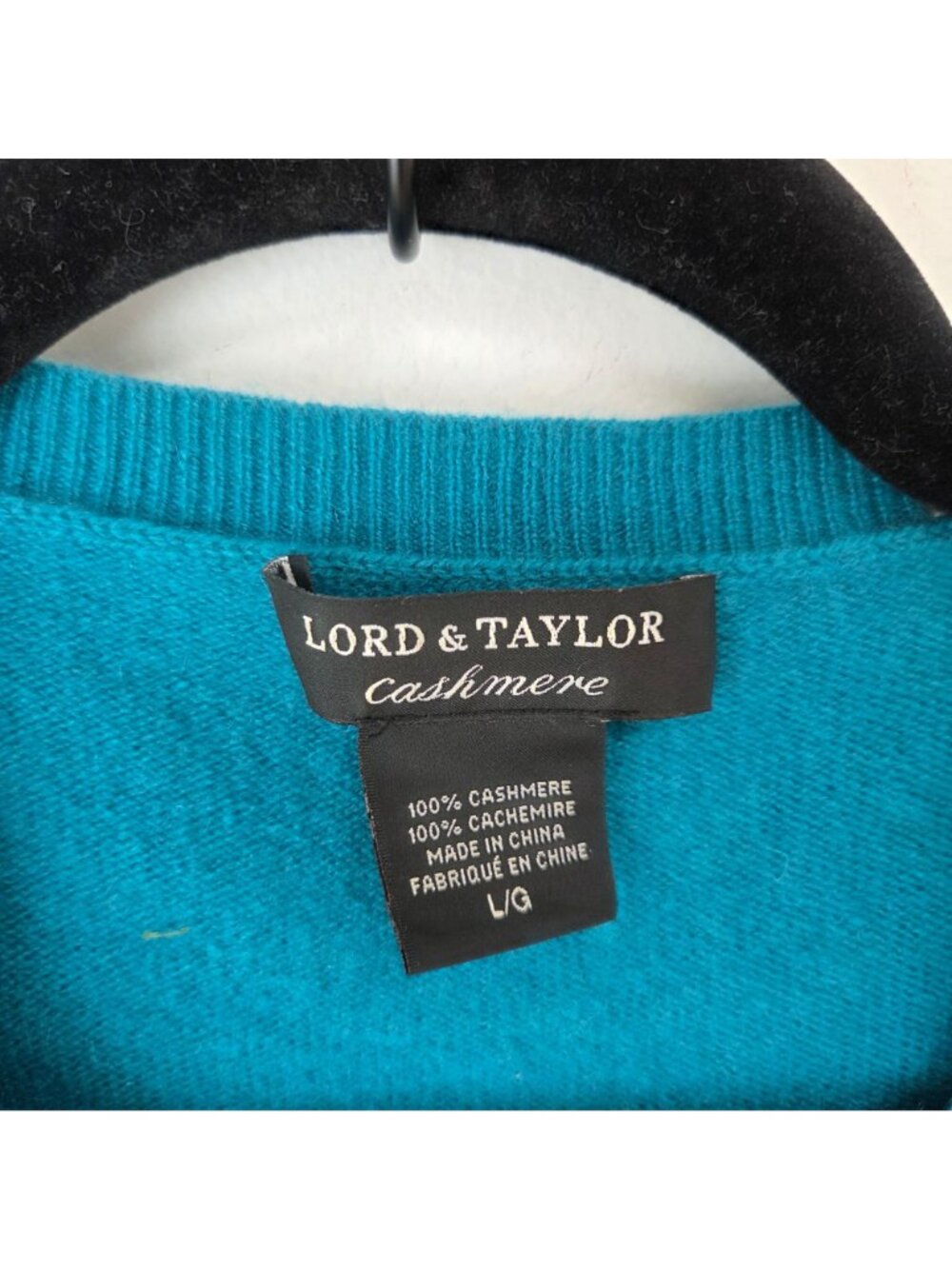 Lord & Taylor 100% Cashmere Teal Blue Cardigan Sweater Classic Women's L - Picture 4 of 5